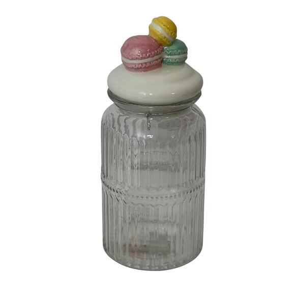Vintage Glass Jar w/ Ceramic Lid – Macaron Top – Kitchen Canister – Cookie Candy - Picture 1 of 3